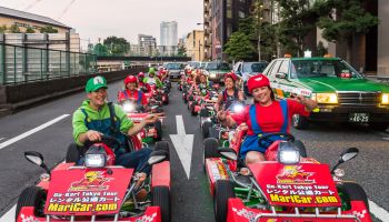 Group of real life Mario kart in Tokyo