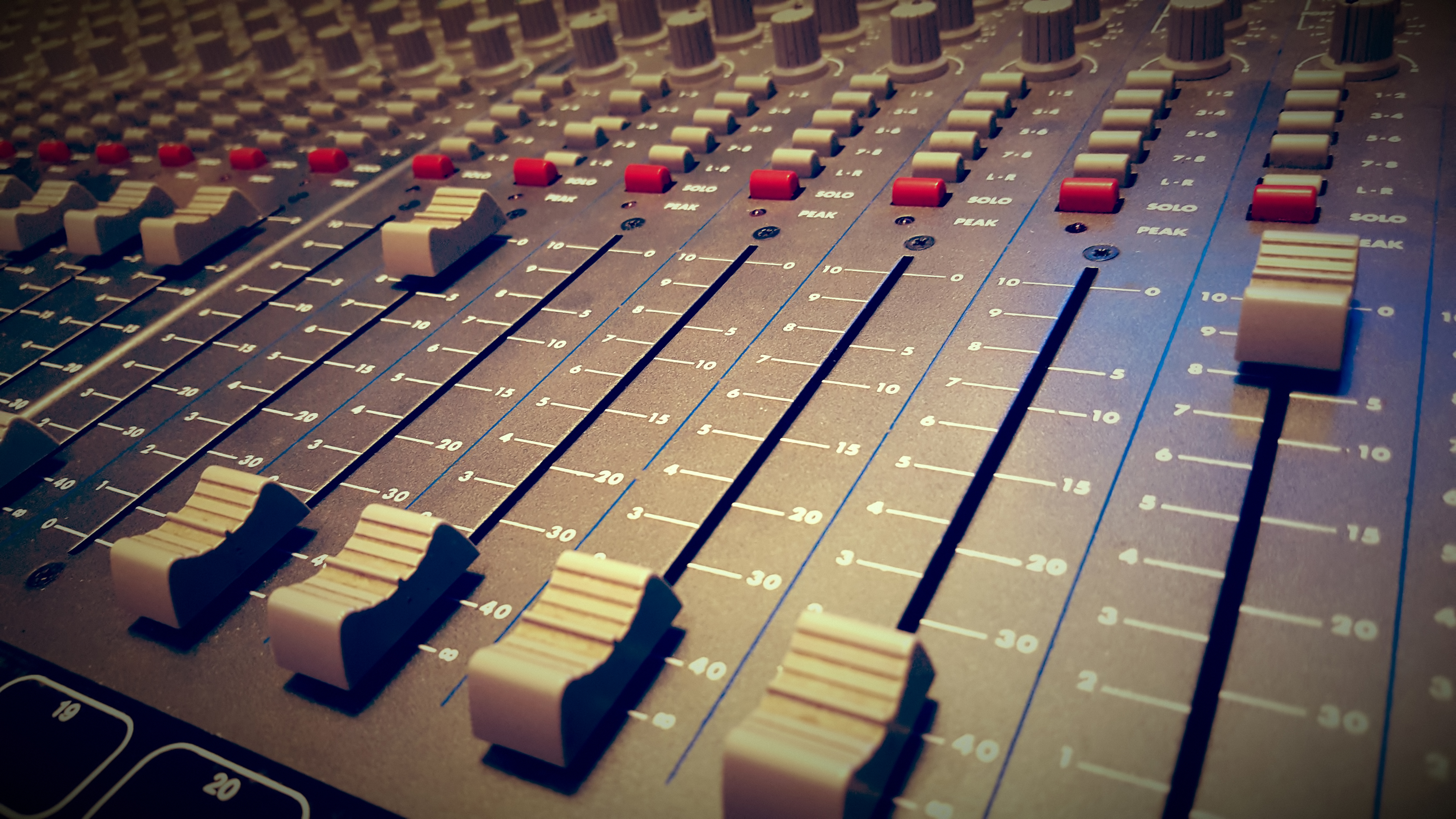 Closeup of a mixing desk in a recording studio