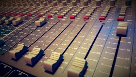 Closeup of a mixing desk in a recording studio