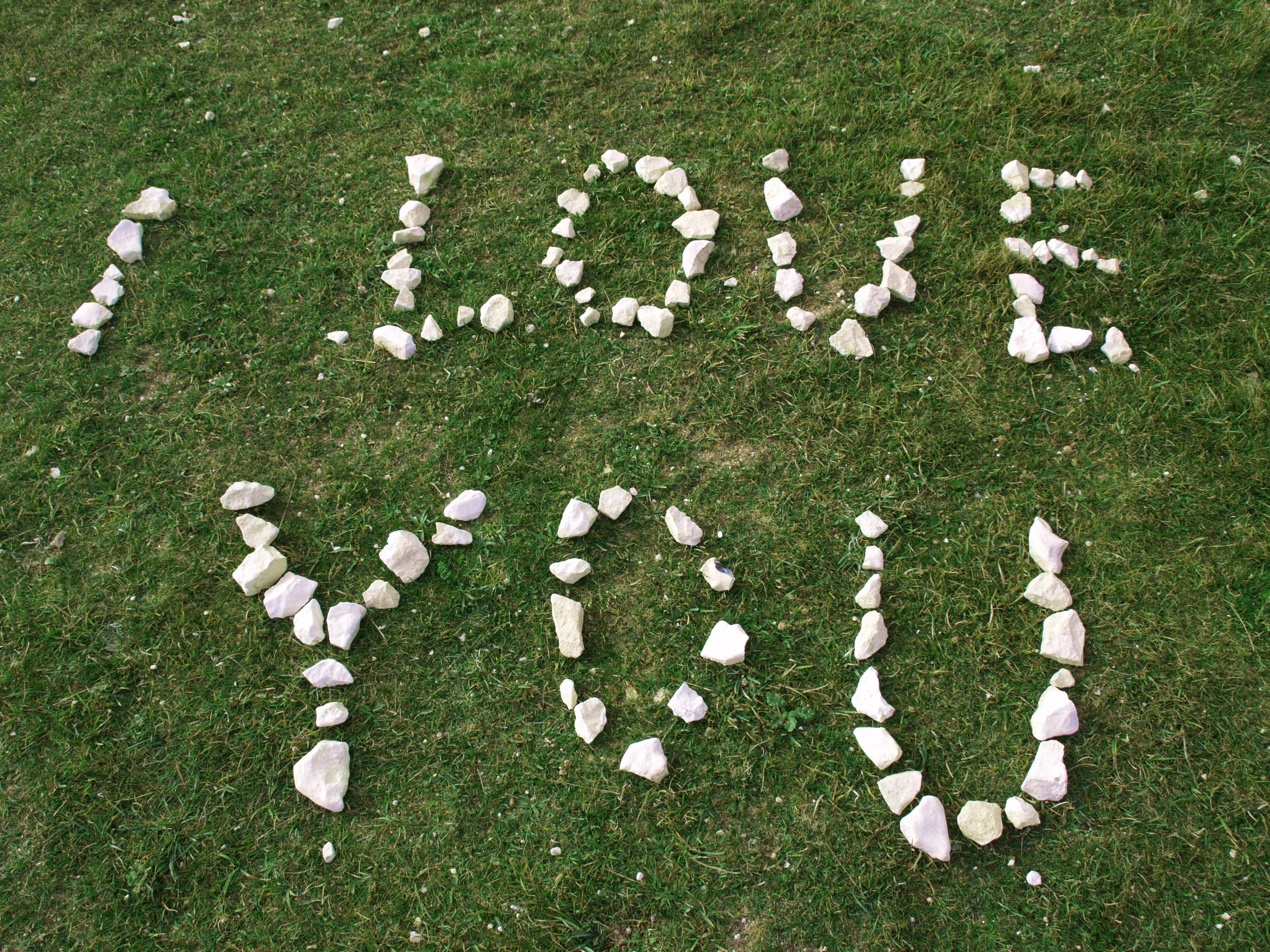 High Angle View Of I Love You Text Made From White Stones On Field