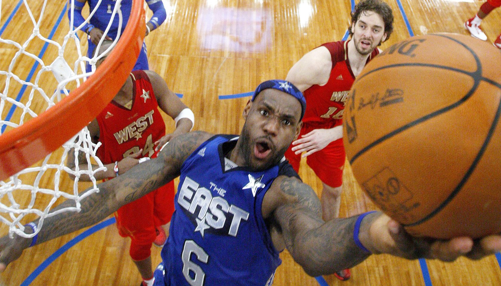 The East Team's LeBron James (C) of the