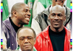Earvin 'Magic' Johnson (L) and Michael Jordan (R),