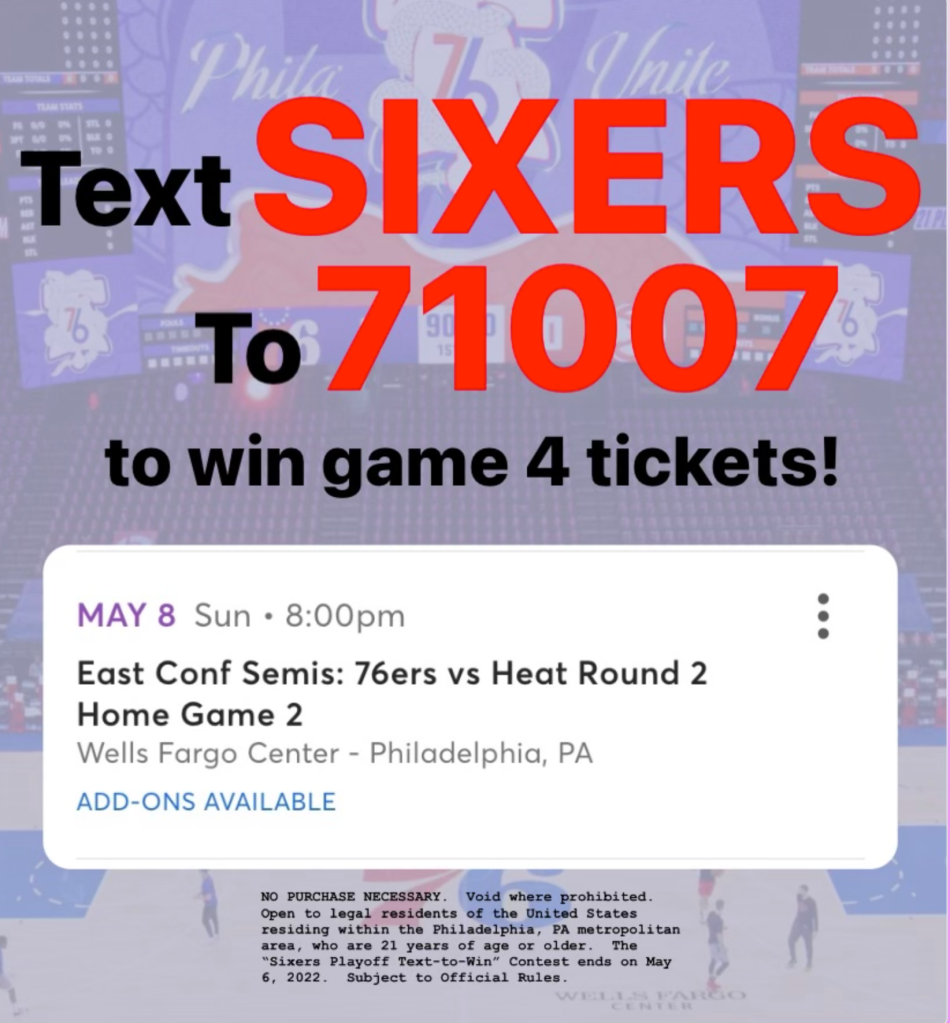Sixers Playoff Text-to-Win Graphic