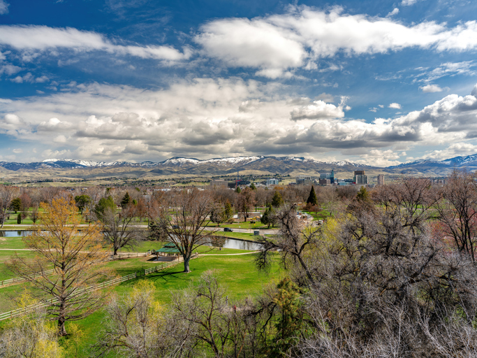 City of trees Boise Idaho public park and skyline