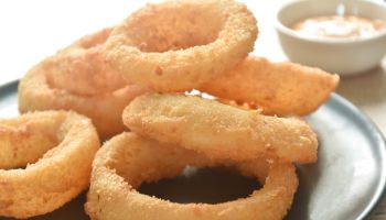fried onion ring with flour dipping cheese and mayonnaise sauce