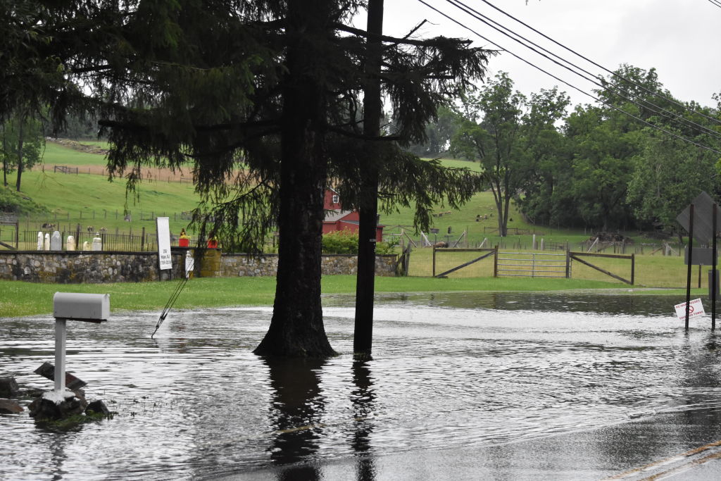 Road damage and extreme flooding in Warren County, New Jersey