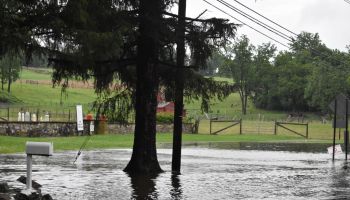 Road damage and extreme flooding in Warren County, New Jersey