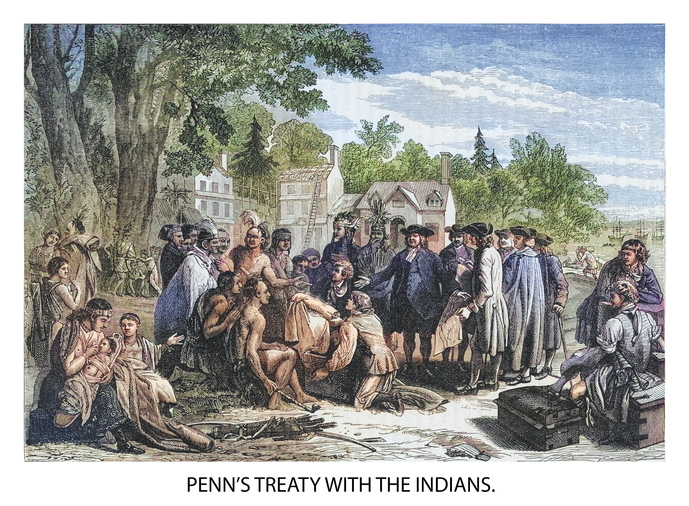 Old engraved illustration of The Treaty of William Penn with the Indians, (Penn's Treaty with the Indians at Shackamaxon)
