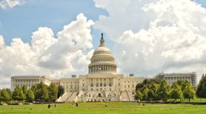Panoramic View Of Historical United States Capitol Congress Building Against Sky