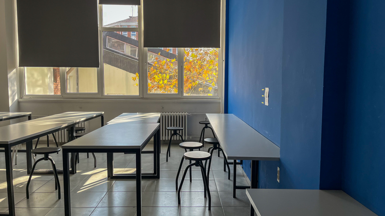 Modern Classroom Interior with Autumn View
