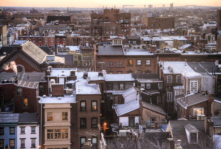 Residential buildings at dawn