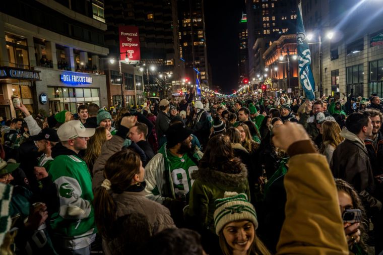 Fans celebrate following the Philadelphia Eagles NFC Championship win