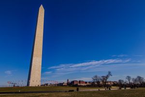 Washington DC, USA - December 29 2017: Washington monument during an amazing day in winter