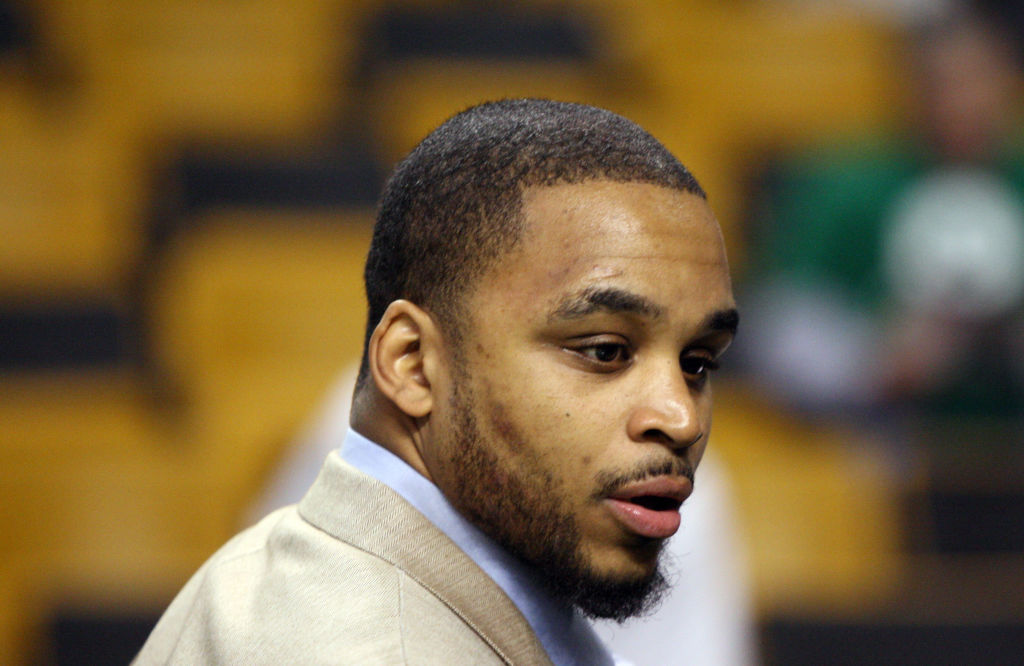(050409 Boston, MA) Orlando Magic guard Jameer Nelson was suited up but in a dress suit before Game 1 of the Eastern Conference Semifinals at TD Banknorth Garden on Monday, May 4, 2009. Staff Photo by Matthew West.