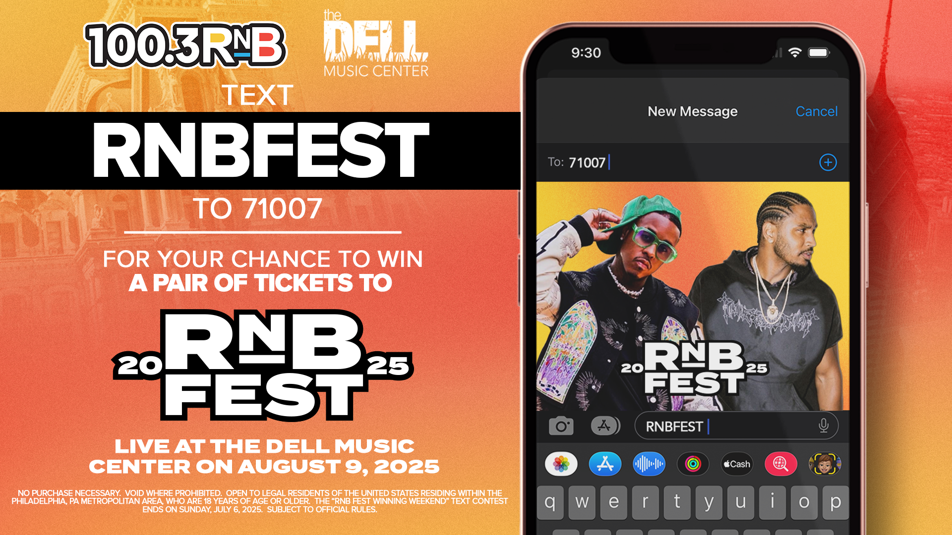 RNB FEST TEXT TO WIN promotion to win tickets to the show