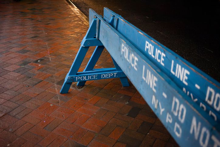 nypd police line barriers on street