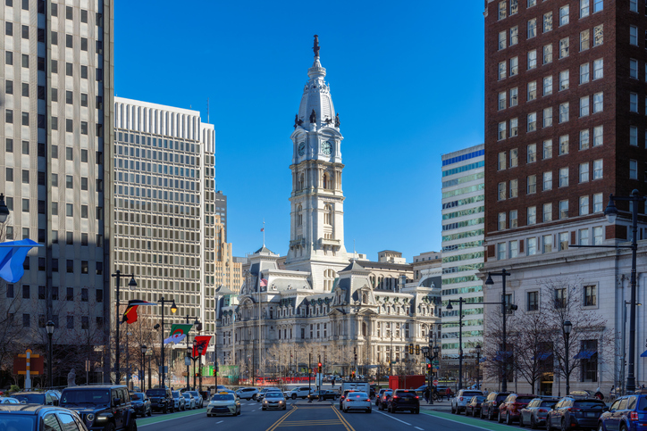 Philadelphia City Hall from downtown street