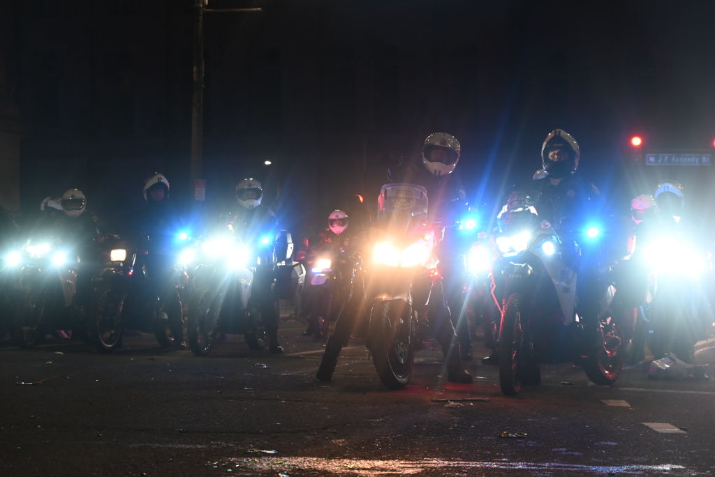 Philadelphia Eagles fans clash with police during the Super Bowl celebrations