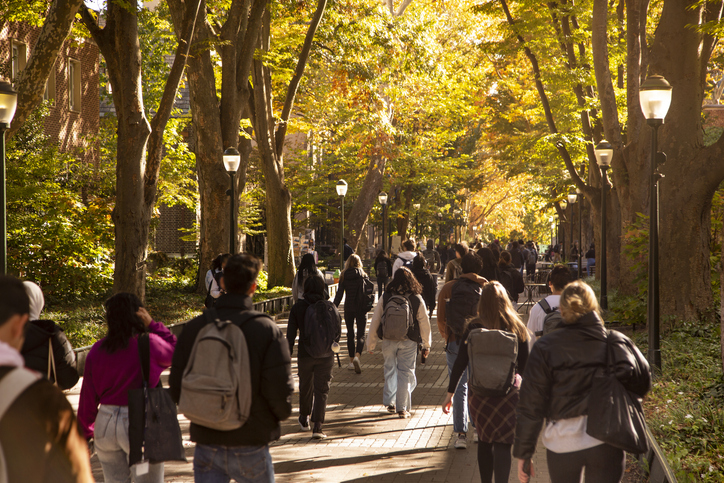 University Campus with Crowd of Students
