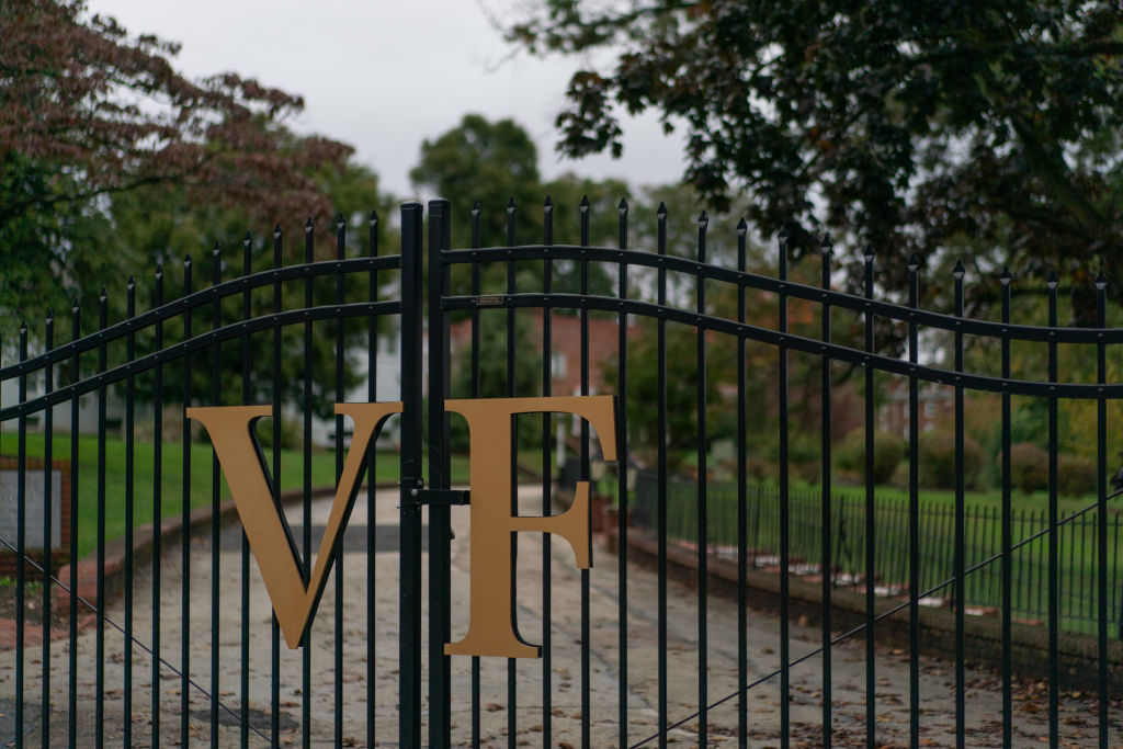 WAYNE, USA - OCTOBER 5: The letters "VF" on a locked gate outsi