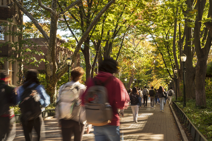 University Campus with Crowd of Students