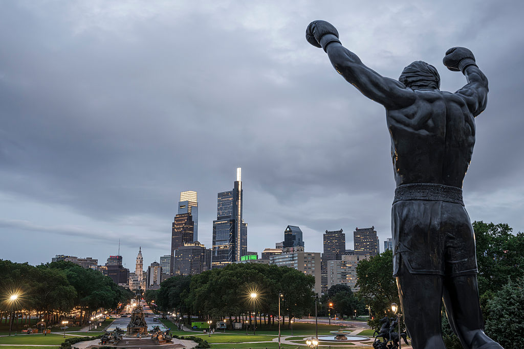 A general view shows the skyline of Philadelphia from the...