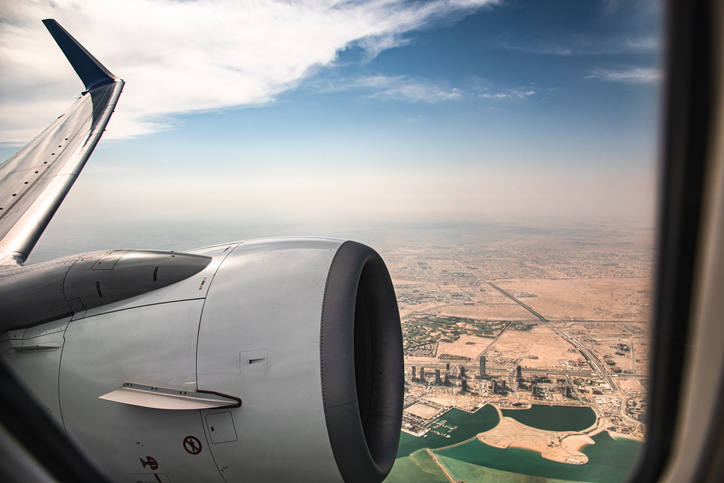 aerial view of doha from the airplane