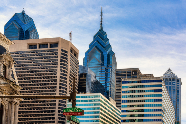 Closeup skyscrapers in Philadelphia City