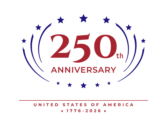 250th anniversary of the USA. Logo for 250 years of independence. Fireworks, white background. 4th of july us independence day. Fourth of July national holiday of the usa. Vector illustration