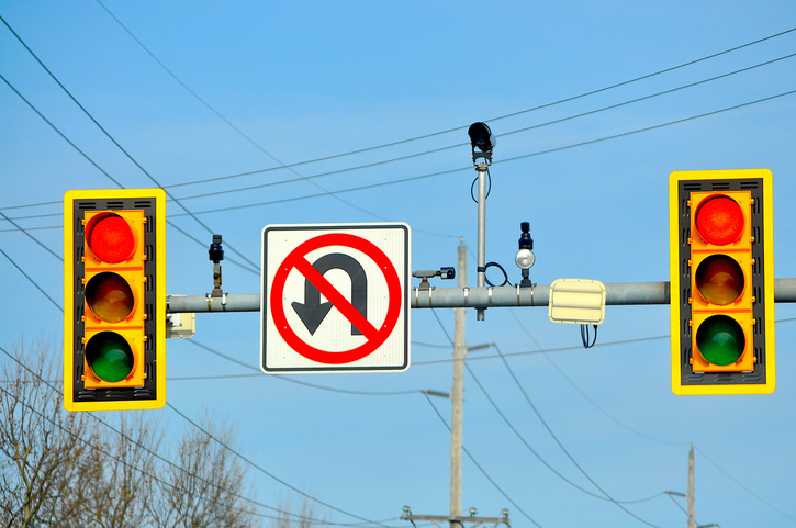 Traffic Lights and No U-Turn Sign