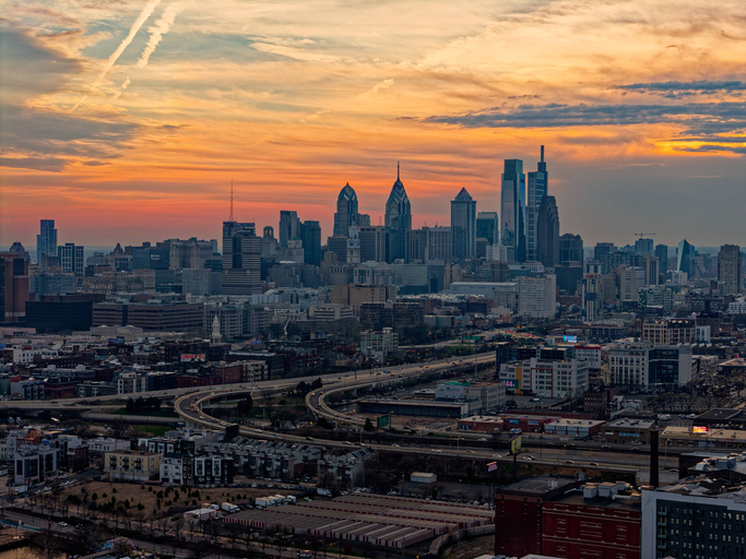 sunset over the cityscape