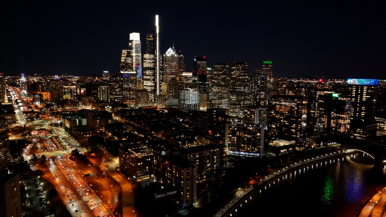 Night in Philadelphia Skyline At Philadelphia In Pennsylvania United States.