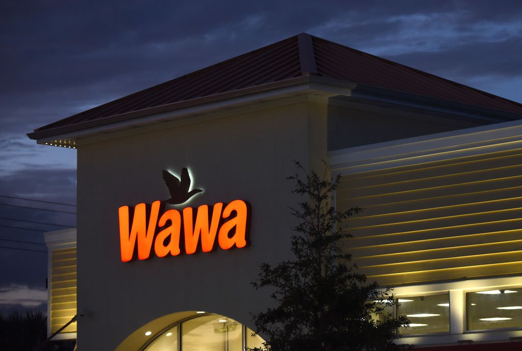 A Wawa convenience store and gas station seen on the day