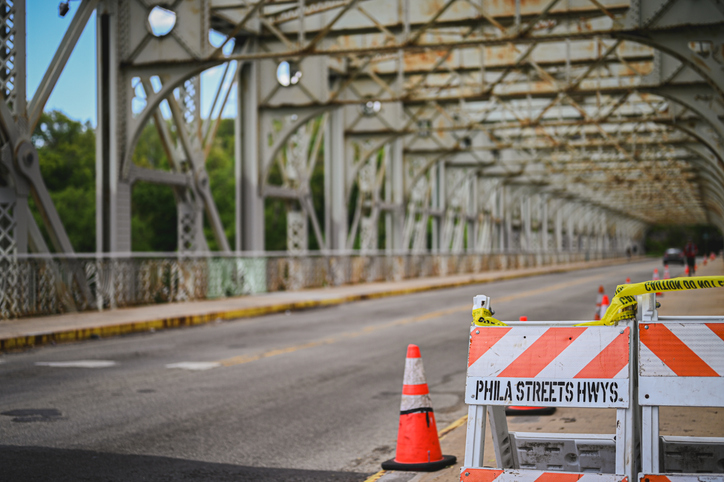 Strawberry Mansion Bridge in Philadelphia undergoing road construction