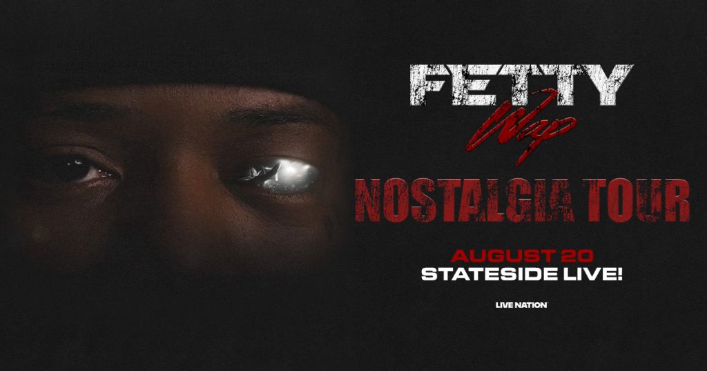 A close-up view of a person's eyes, with the text "FETTY WAP NOSTALGIA TOUR AUGUST 20 STATESIDE LIVE! LIVE NATION" displayed prominently.