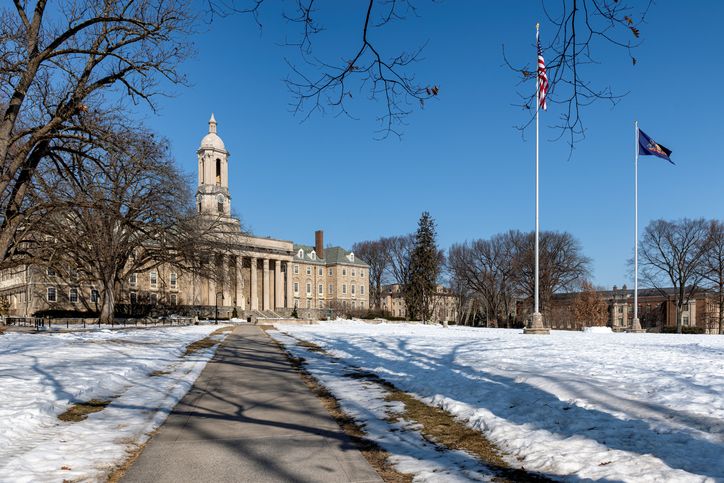 Alley in the university campus of Pennsylvania State University in winter.